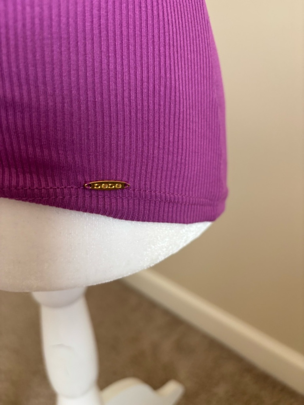 bebe Magenta Ribbed Halter Tank Top - Picture 2 of 4